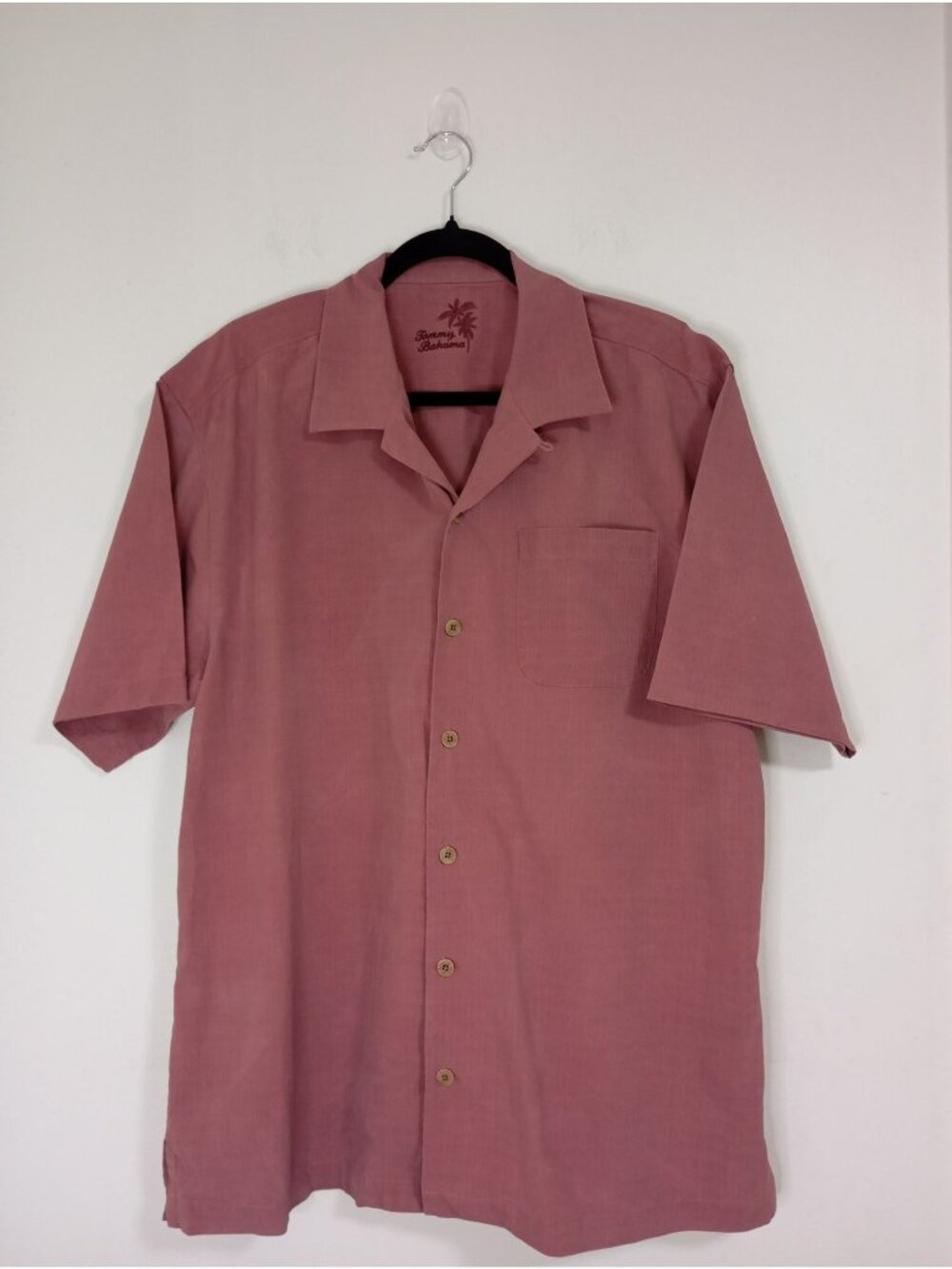 Tommy Bahama Mens Pink 100% Silk Short Sleeve Button-Up Shirt Size L Hawaiian